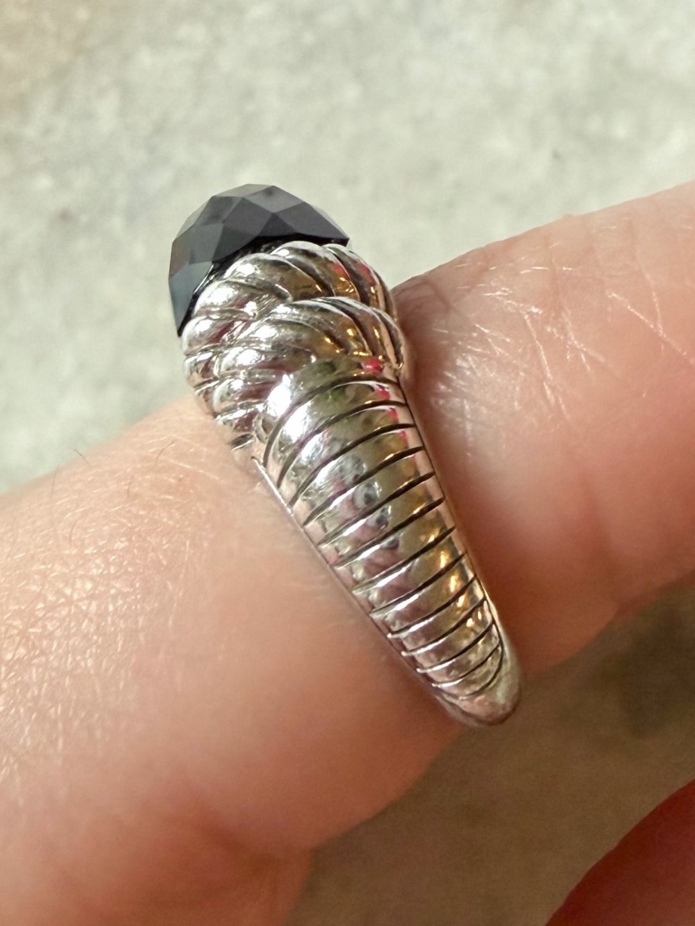 Judith Ripka Black Onyx Cable Ring Sterling Silver 925 Size 6 - Picture 2 of 5